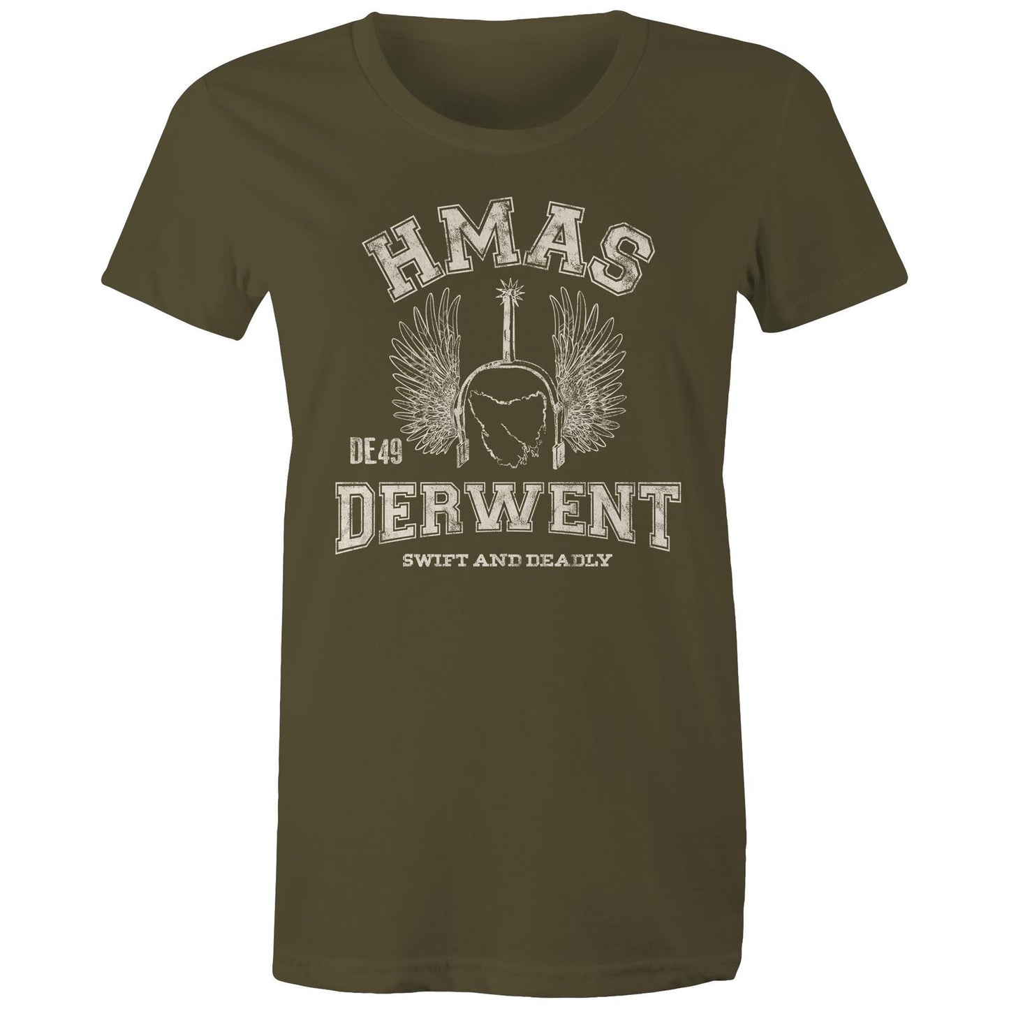 HMAS Derwent DE49 Women's T-shirt (Style Alpha, white)
