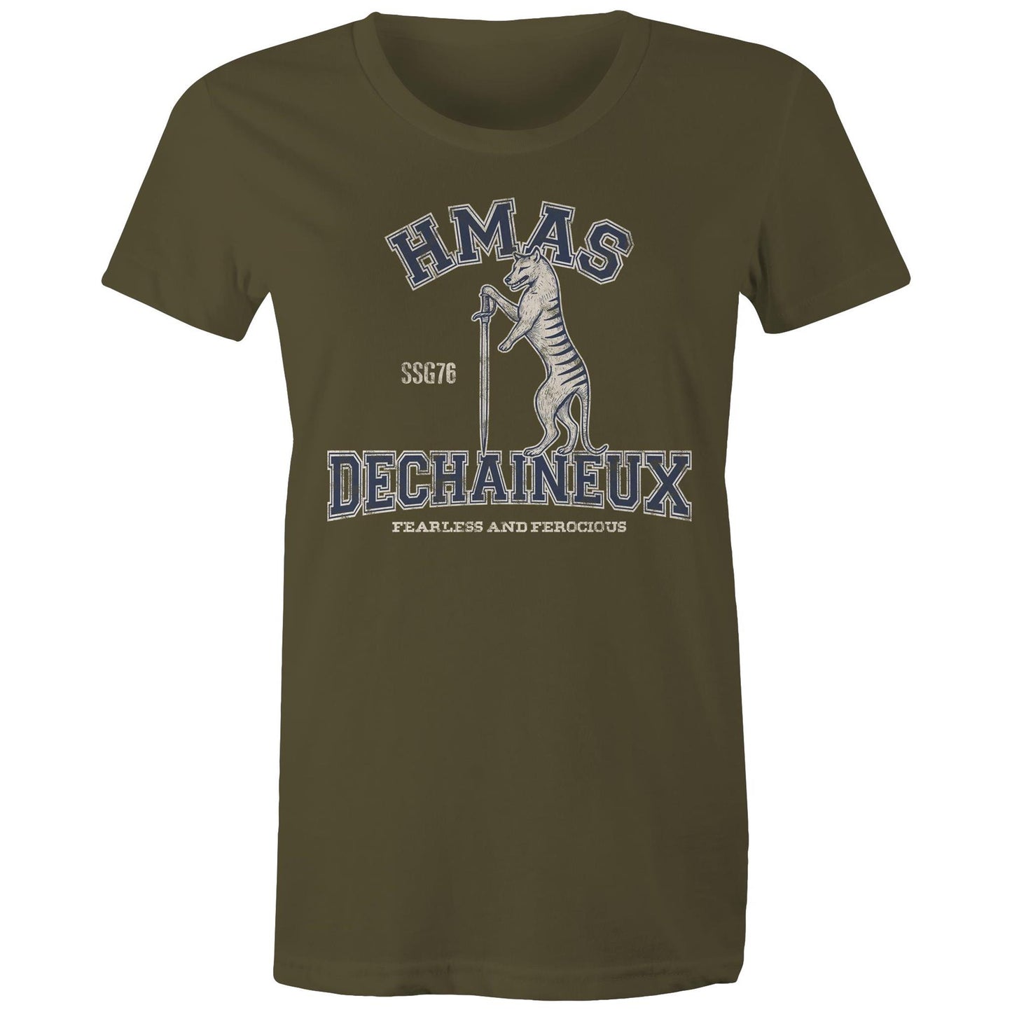 HMAS Dechaineux SSG76 Women's T-shirt (style Alpha, blue)