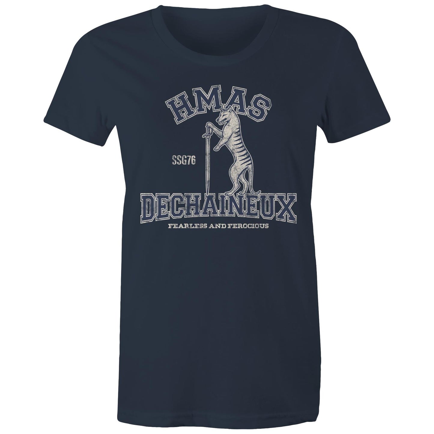 HMAS Dechaineux SSG76 Women's T-shirt (style Alpha, blue)