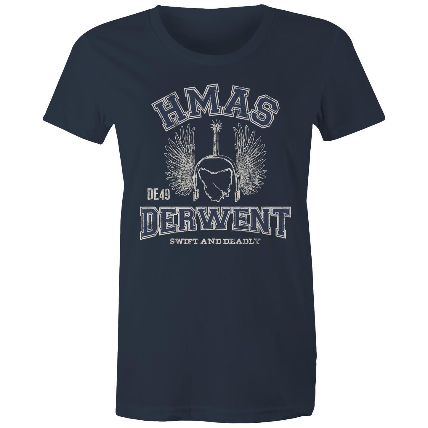 HMAS Derwent DE49 Women's T-shirt (style Alpha, blue)