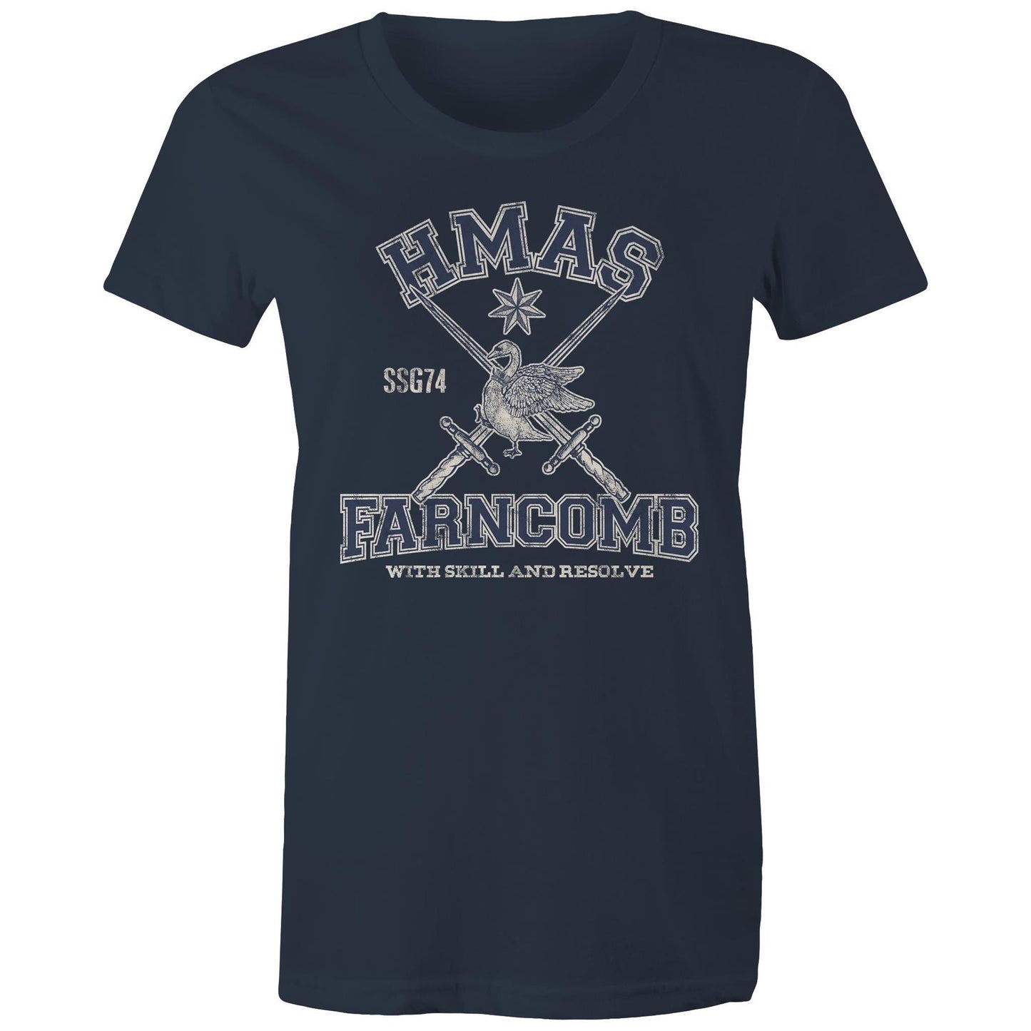 HMAS Farncomb SSG74 Women's T-shirt (style Alpha, blue)