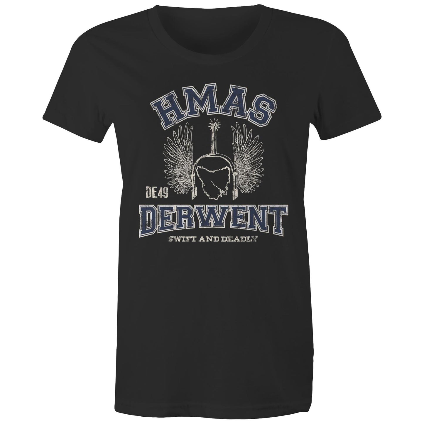 HMAS Derwent DE49 Women's T-shirt (style Alpha, blue)