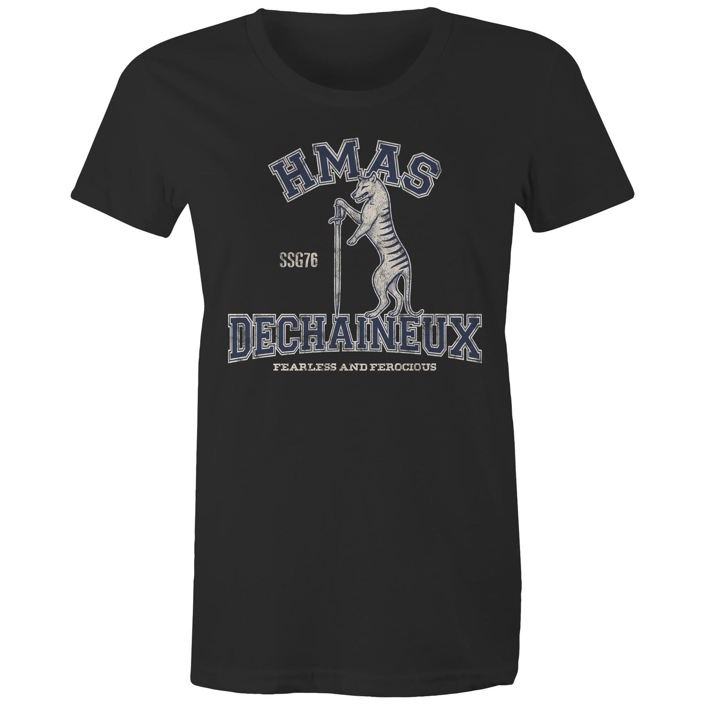 HMAS Dechaineux SSG76 Women's T-shirt (style Alpha, blue)