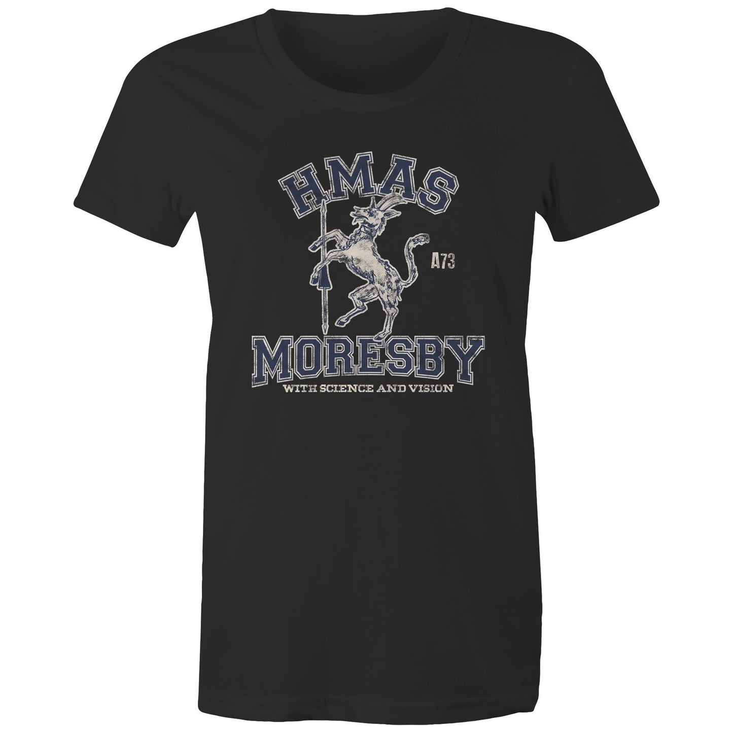 HMAS Moresby (II) A73 Women's T-shirt (style Alpha, blue)