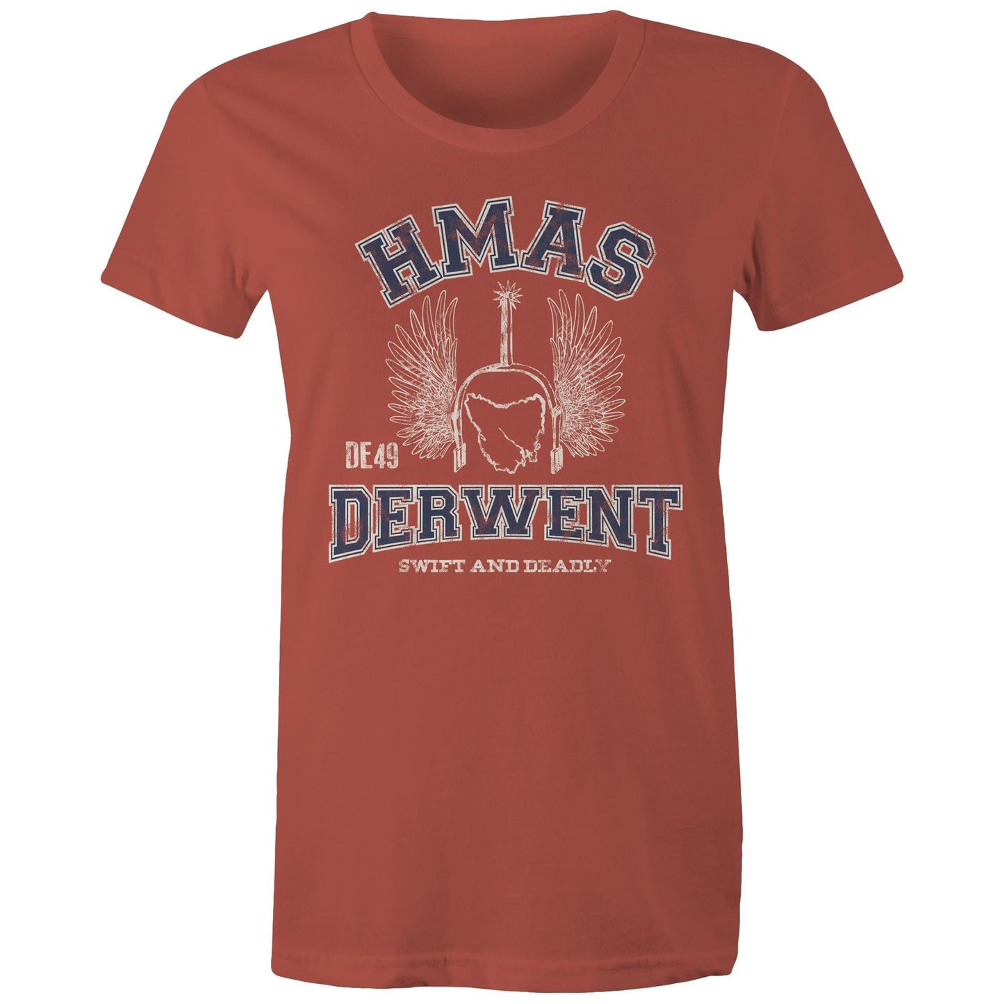 HMAS Derwent DE49 Women's T-shirt (style Alpha, blue)